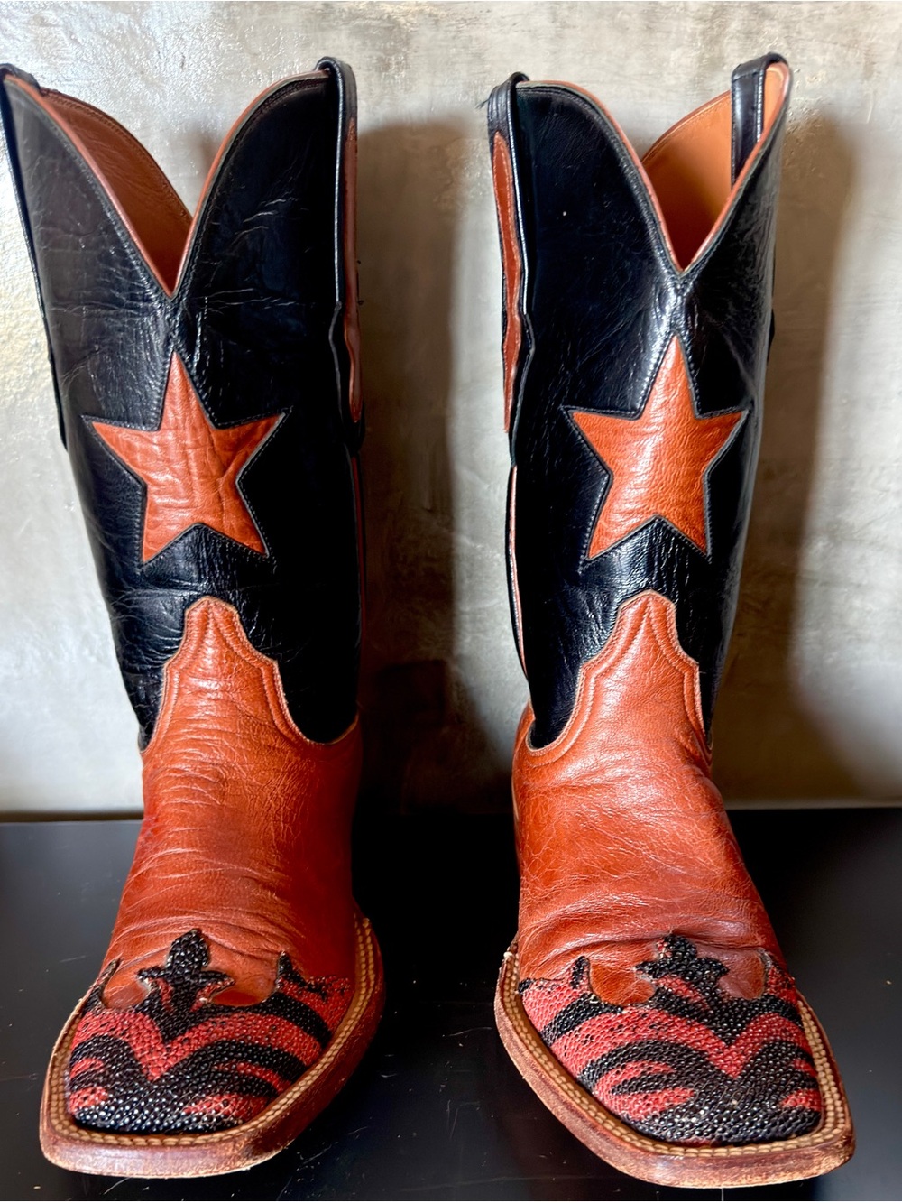Black Jack Lone Star Boots in Mad Dog Goat Leather w/Tiger Stingray Wingtips
